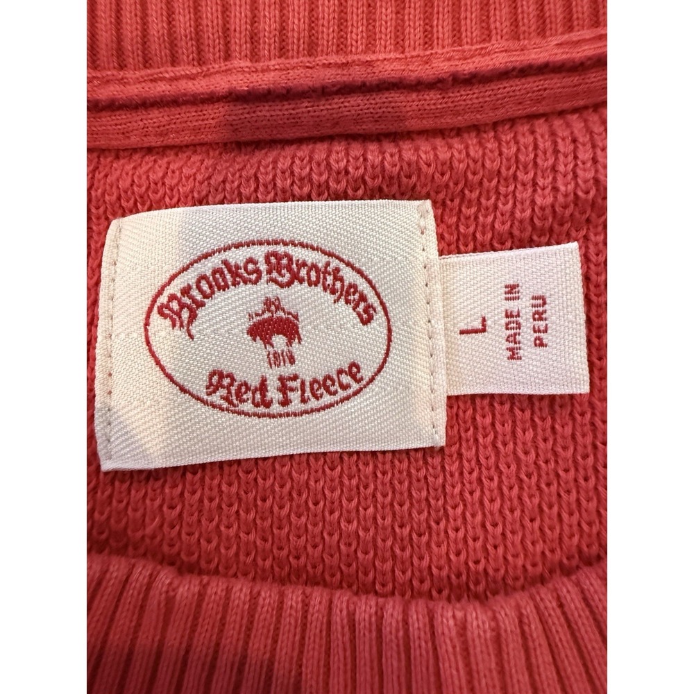 Red Brooks Brothers "Red Fleece" Waffle Knit Top Sz L Crew Neck Pullover - Picture 4 of 7